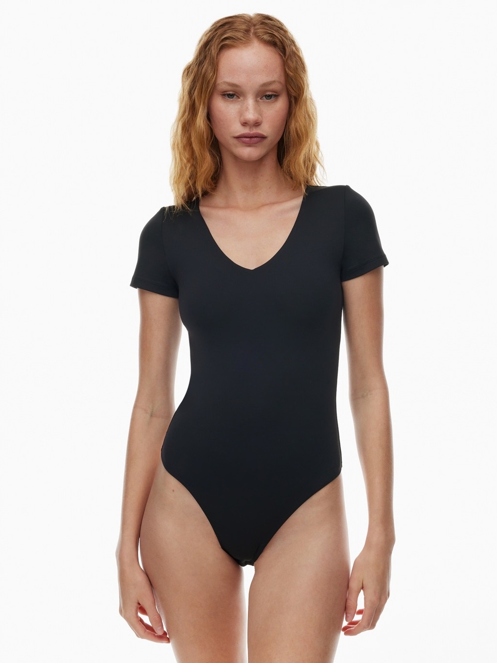 Aritzia Black V-Neck Short Sleeve Contour Bodysuit - Small